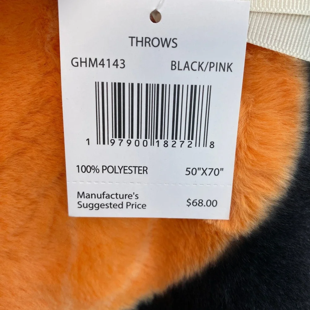 Magaschoni Home Throw Blanket 50x70 Black Pink Orange Pumpkin Floral Faux Fur